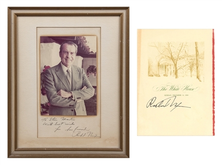 Lot of (2) President Richard Nixon Signed Items Including Framed Photo and White House Sunday Service Program (Beckett)